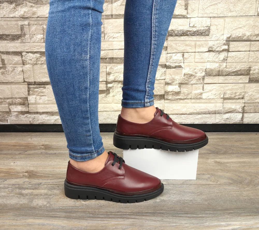 Pantofi casual, dama, ANNA VIOTTI, 3000-12N bordo, piele naturala