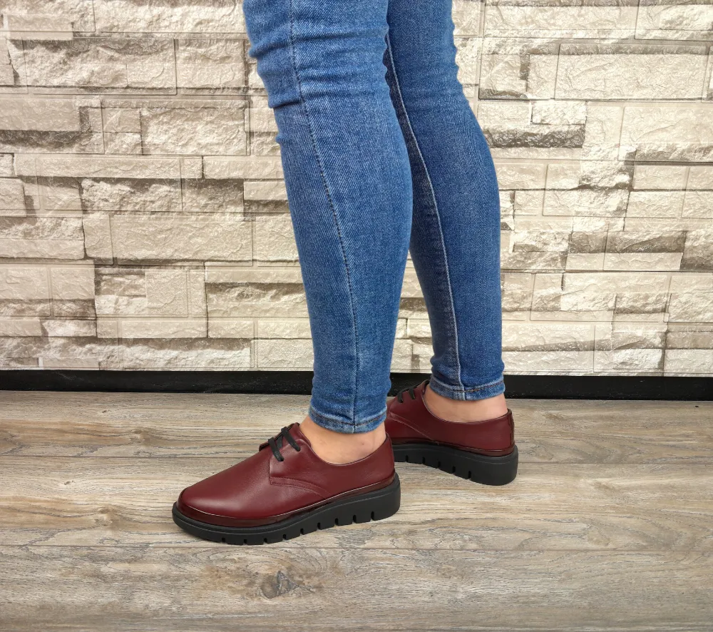 Pantofi casual, dama, ANNA VIOTTI, 3000-12N bordo, piele naturala