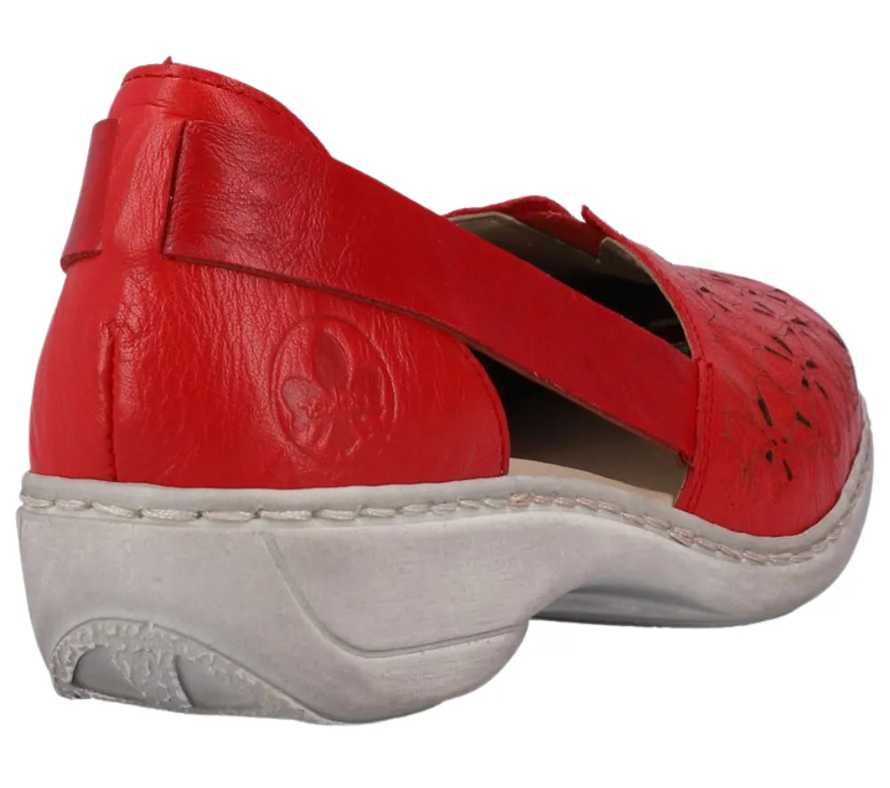 Pantofi casual, dama, RIEKER, ANTISTRESS, 41356-33 rosu, piele naturala