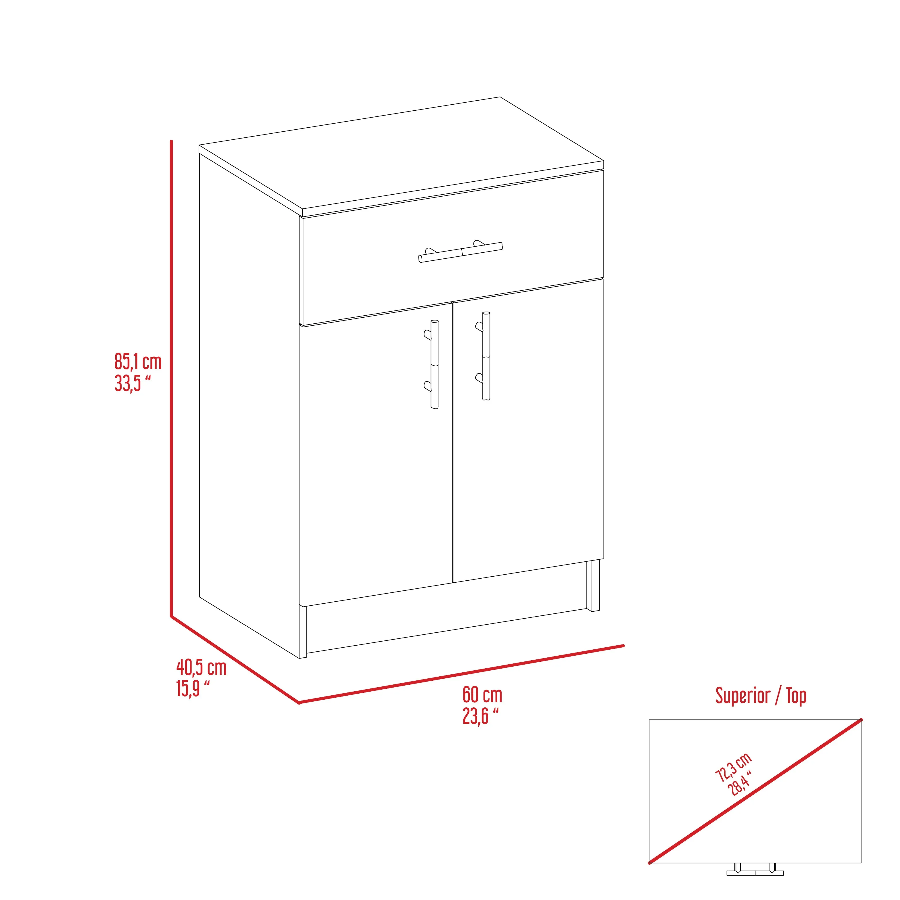 Pantry Cabinet Netal One Drawer Double Door with Two Shelves White/Light Oak