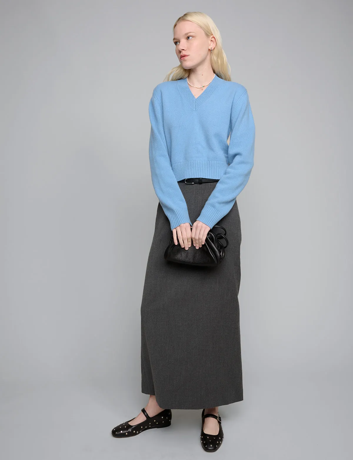 Periwinkle Cropped V-Neck Sweater