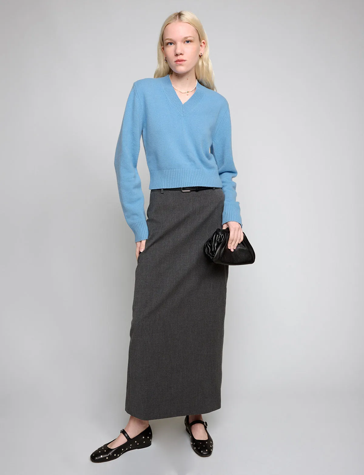 Periwinkle Cropped V-Neck Sweater