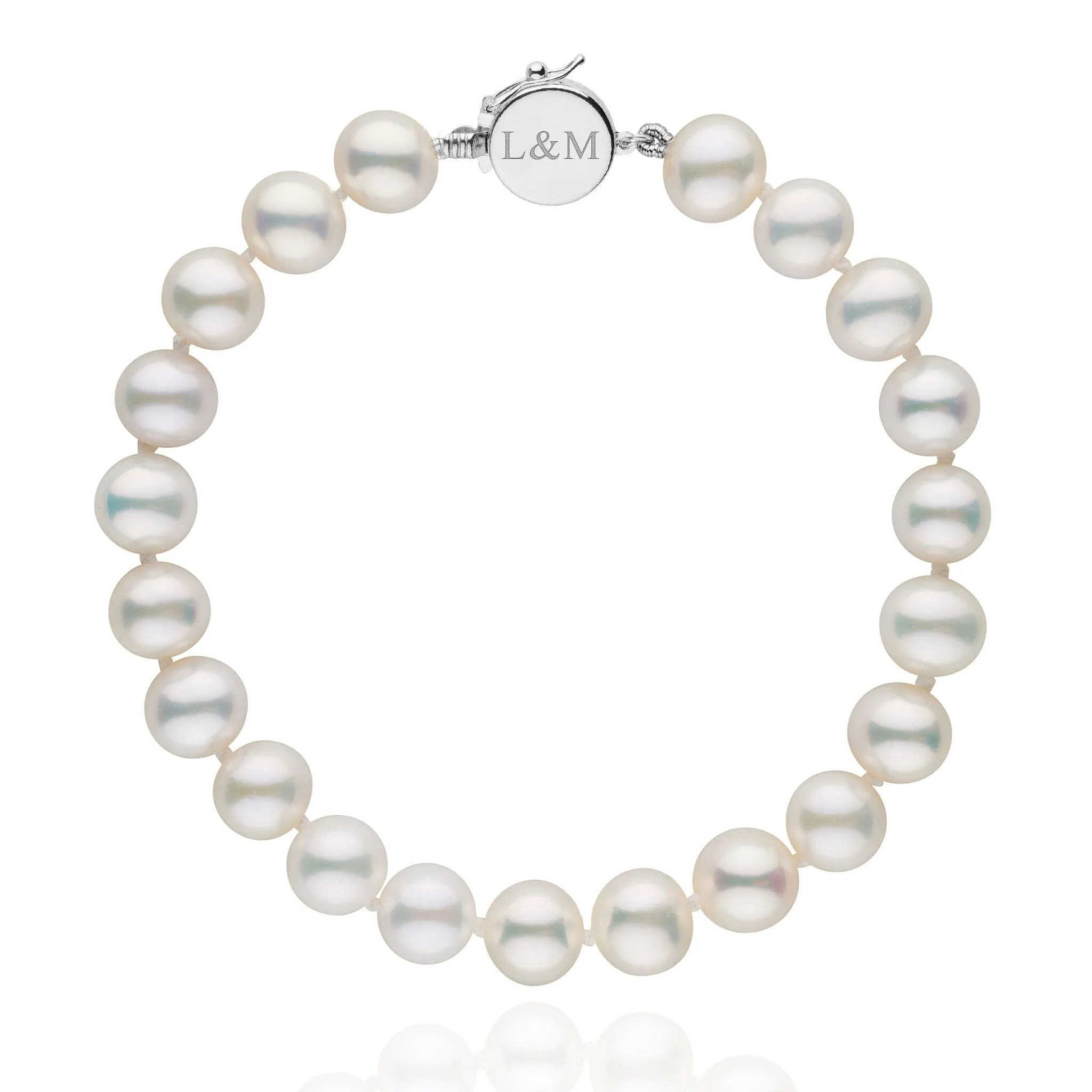 Personalized 7.5-8.0 mm AAA White Freshwater Pearl Circle Clasp Bracelet