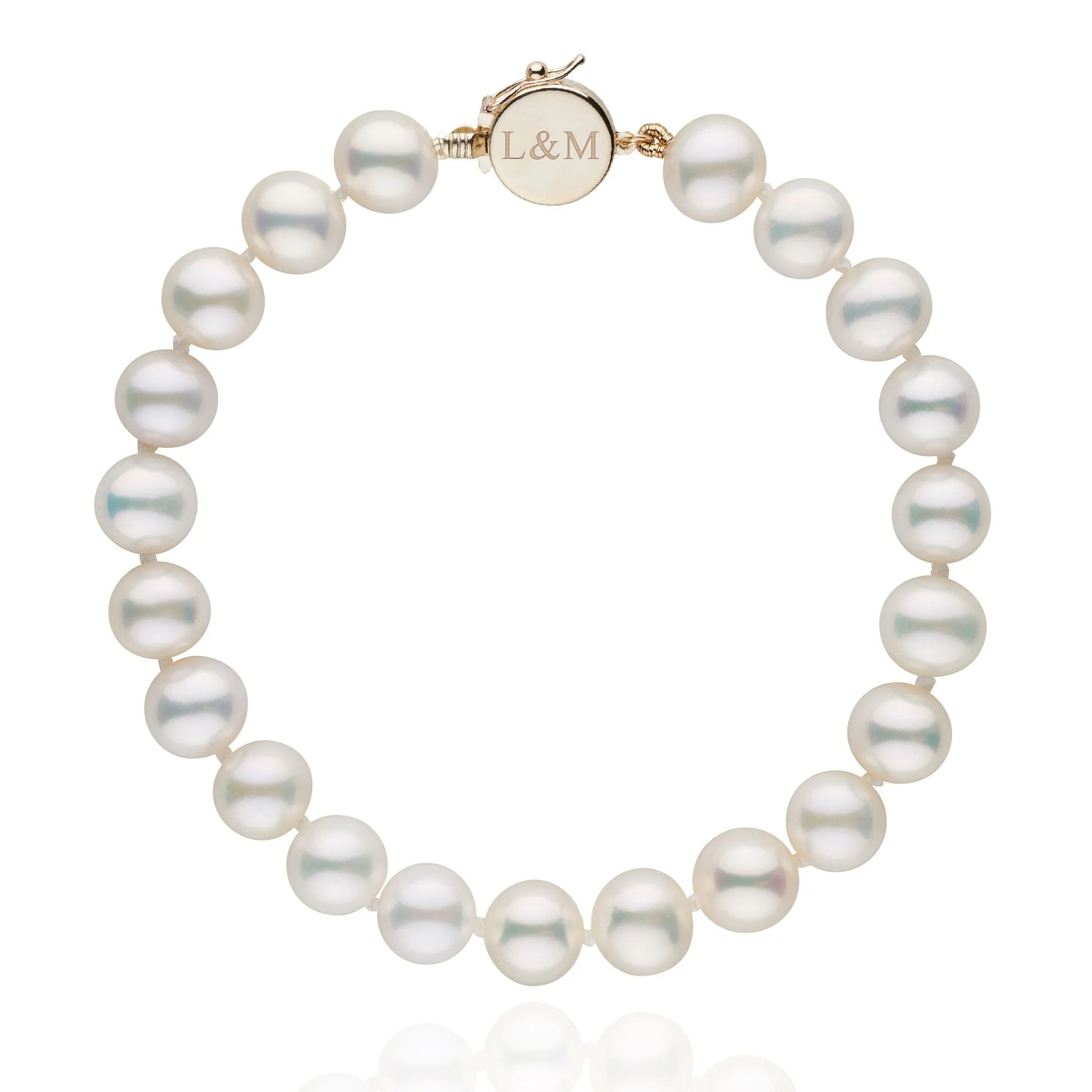 Personalized 7.5-8.0 mm AAA White Freshwater Pearl Circle Clasp Bracelet