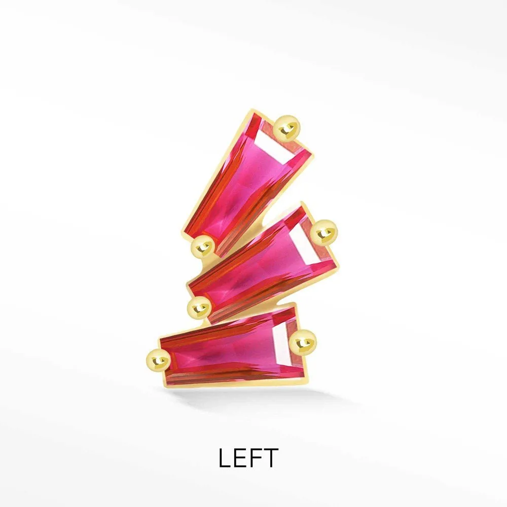 Pink Sapphire Flat Back Earring Baguette 14k Yellow