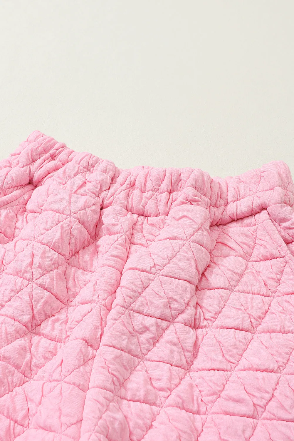 Pink Solid Quilted Pullover and Pants Outfit