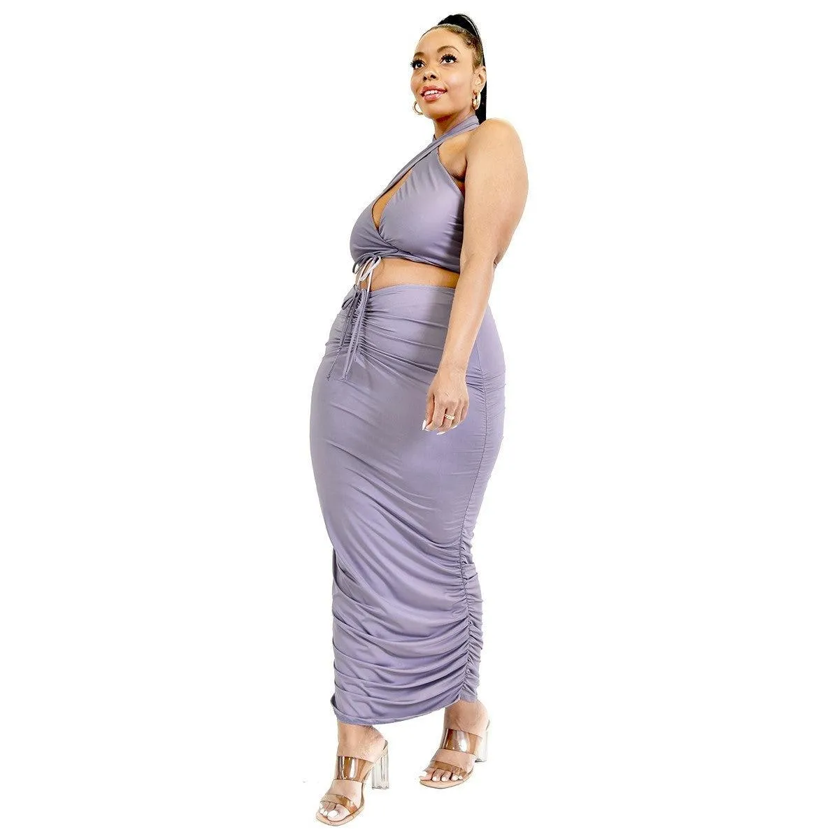 Plus Solid 2 Piece Halter Top Set