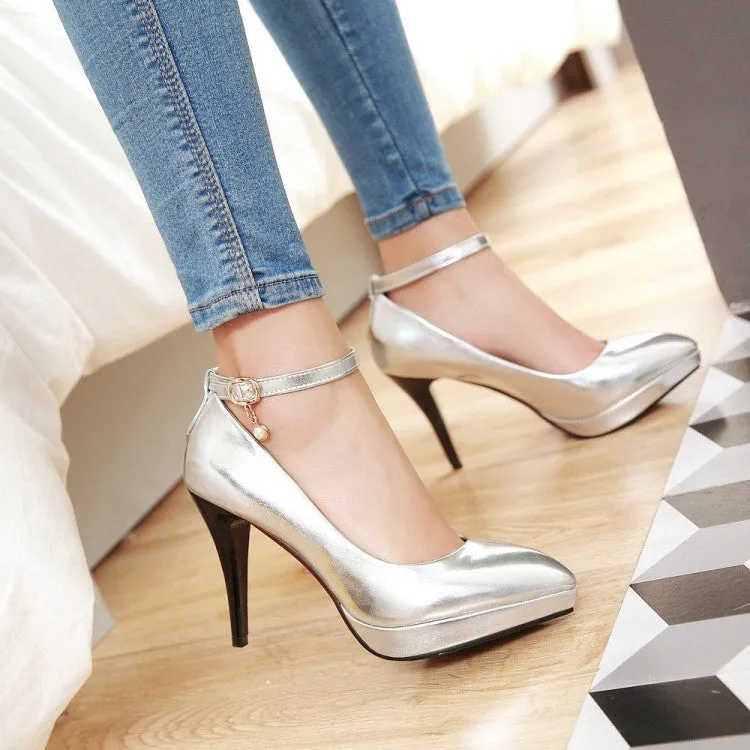 Pointed Toe Platform Pumps Women Ankle Straps High Heels Shoes 1406