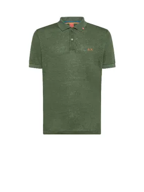 Polo Linen Solid S/s - Verde Scuro