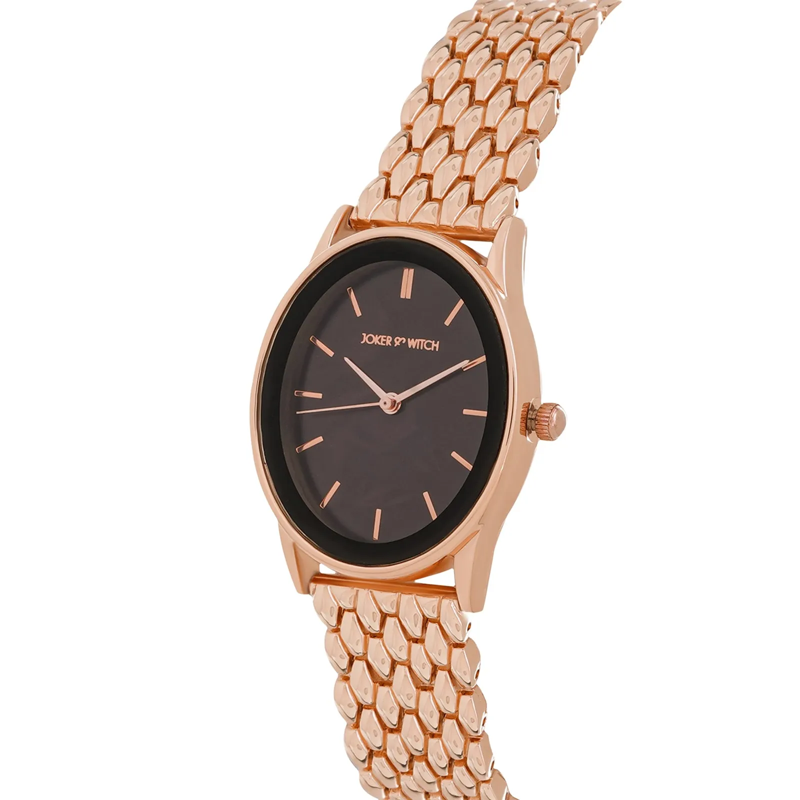 Quisp Black Mop Dial Rosegold Metallic Strap Watch