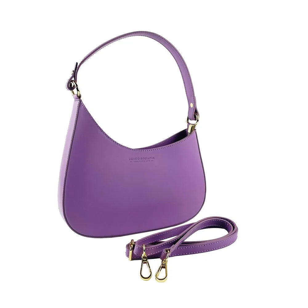 RB1013CI | Borsa Donna a spalla e Tracolla removibili in Vera Pelle Made in Italy. Attacchi con moschettoni in metallo Oro Lucido - Colore Lilla - Dimensioni: cm 28 x 6 x 25   12 (manico)