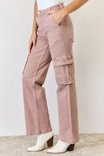 RISEN Full Size High Rise Cargo Wide Leg Jeans