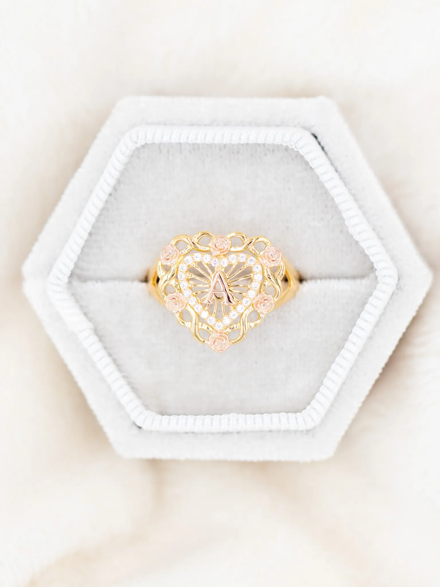 Rose Heart Initial Ring [A - M]