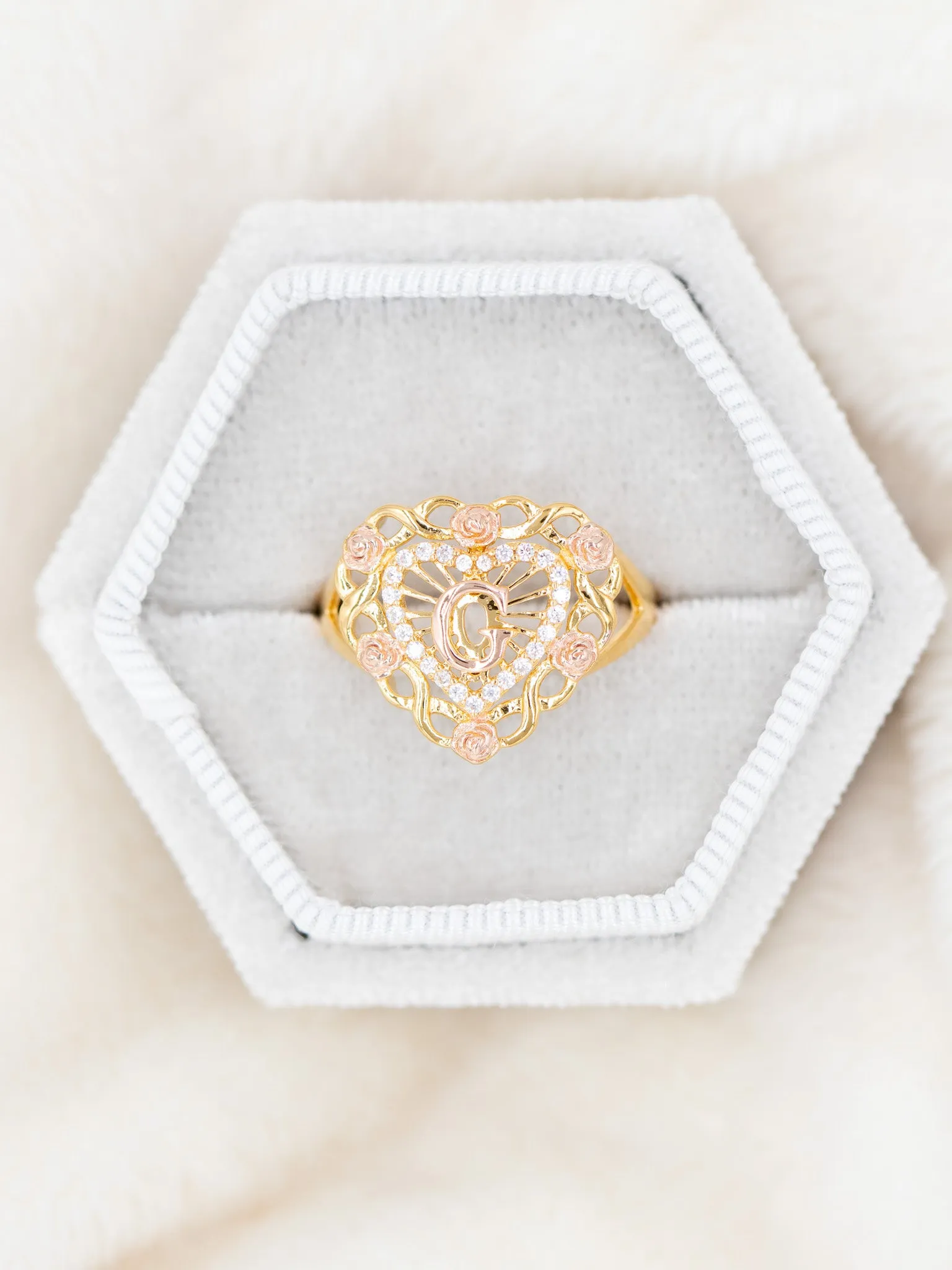 Rose Heart Initial Ring [A - M]