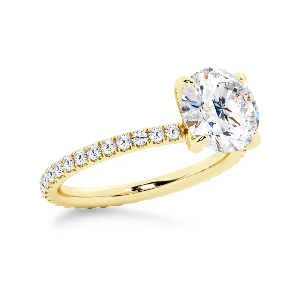 Round Moissanite Engagement Ring With Eternity Pave Band