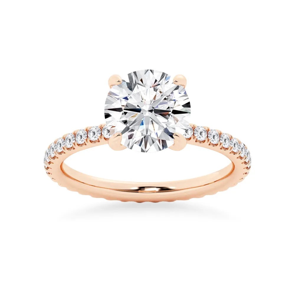 Round Moissanite Engagement Ring With Eternity Pave Band