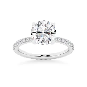 Round Moissanite Engagement Ring With Eternity Pave Band