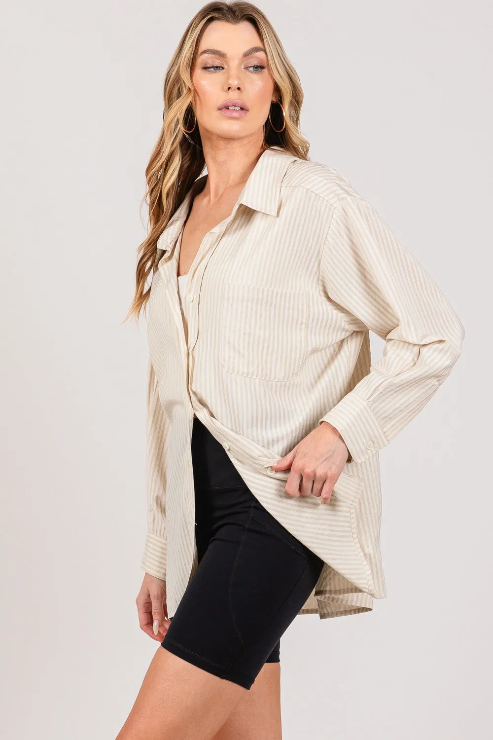 SAGE   FIG Striped Button Up Long Sleeve Shirt