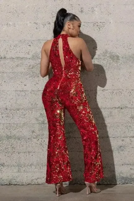 Sequin Stretchy Bell-bottom Jumpsuit