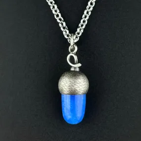 Silver Blue Chalcedony Acorn Good Luck Pendant Necklace