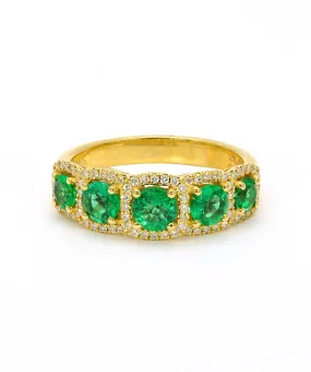 Simon G. - 18K Yellow Gold Emerald and Diamond Halo Band