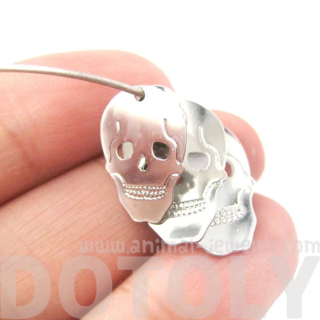 Skeleton Skull Silhouette Shaped Dangle Hoop Earrings in Silver | DOTOLY