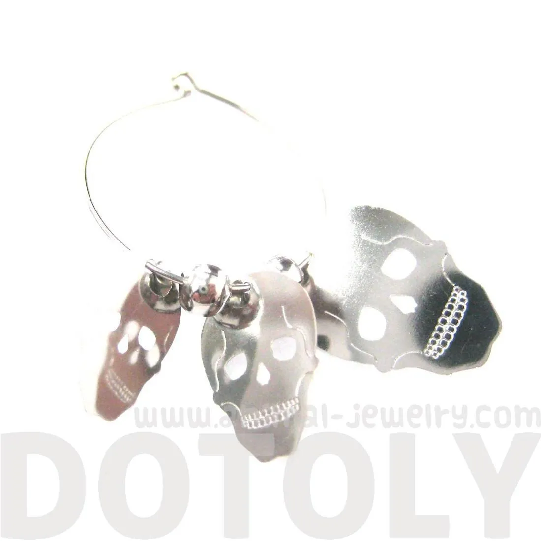 Skeleton Skull Silhouette Shaped Dangle Hoop Earrings in Silver | DOTOLY