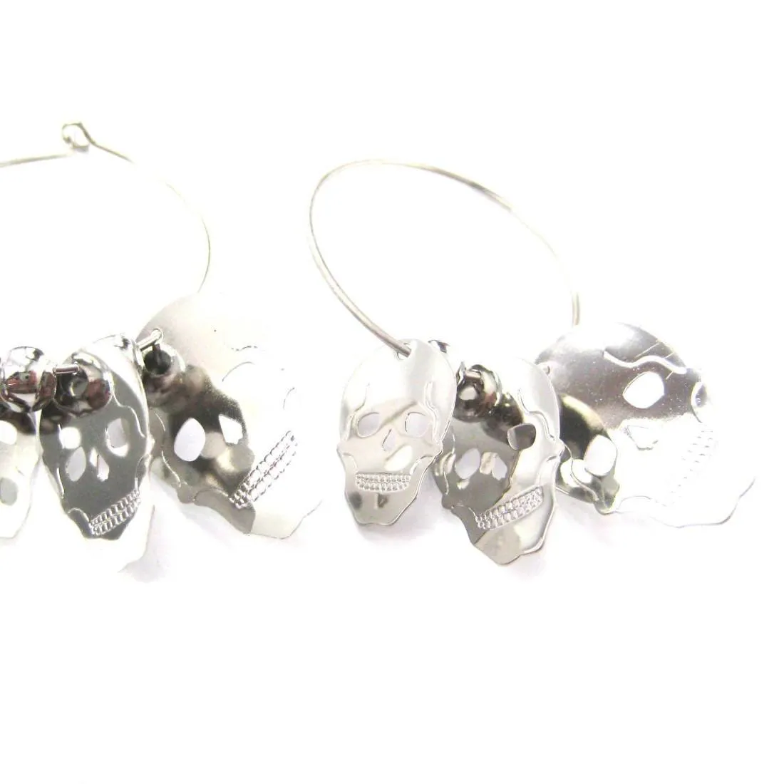 Skeleton Skull Silhouette Shaped Dangle Hoop Earrings in Silver | DOTOLY