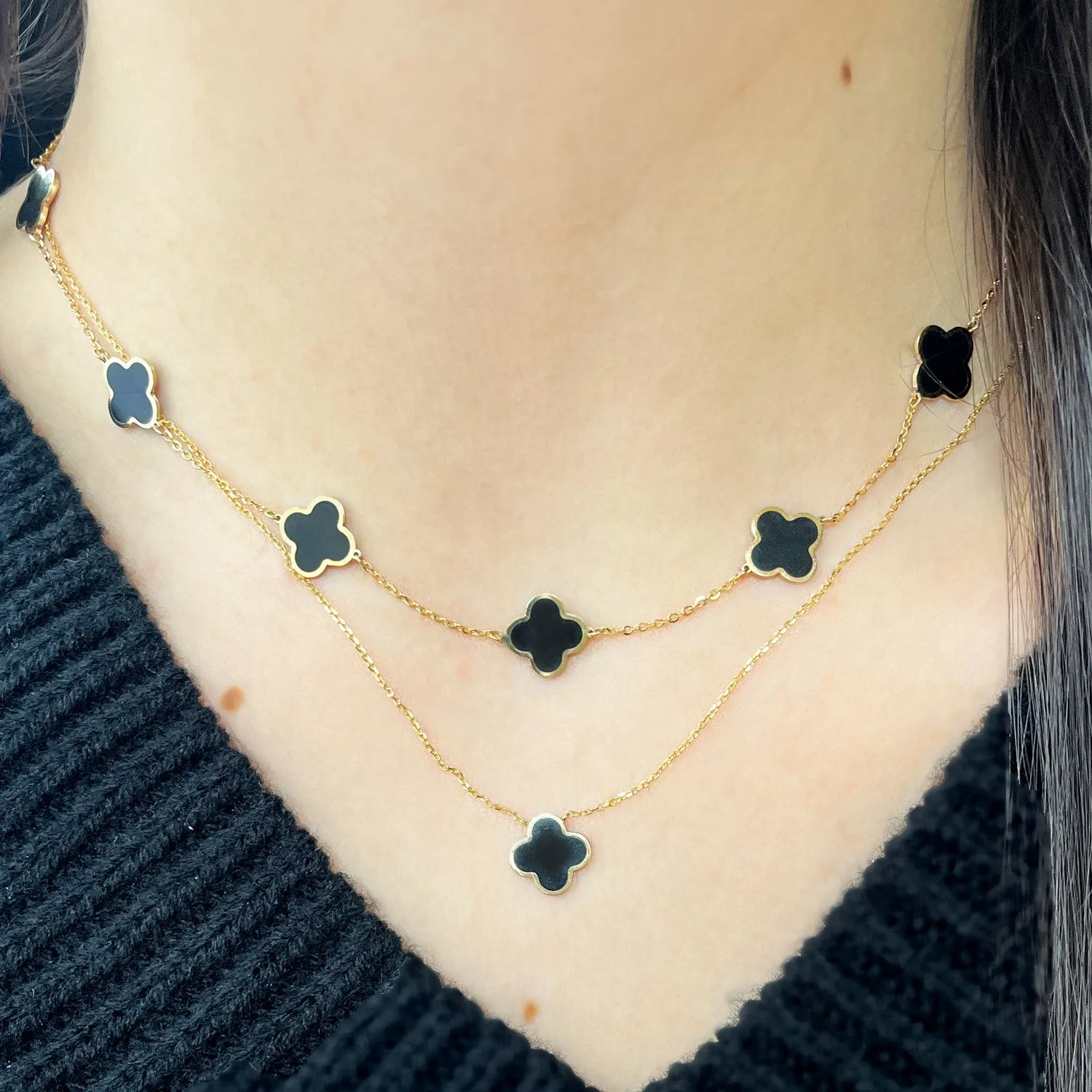 Small Onyx Single Clover Necklace