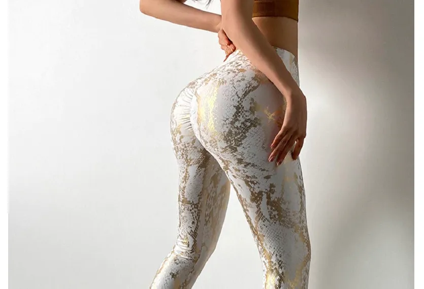 Snake Print Tight Yoga Leggings High Waist Pant For Women Elastic Leggings