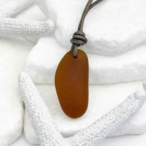 Solid Amber Sea Glass Surfside Genuine Leather Necklace | #5115