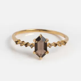 Solid Gold Smoky Quartz Hexagon Ring for Courage