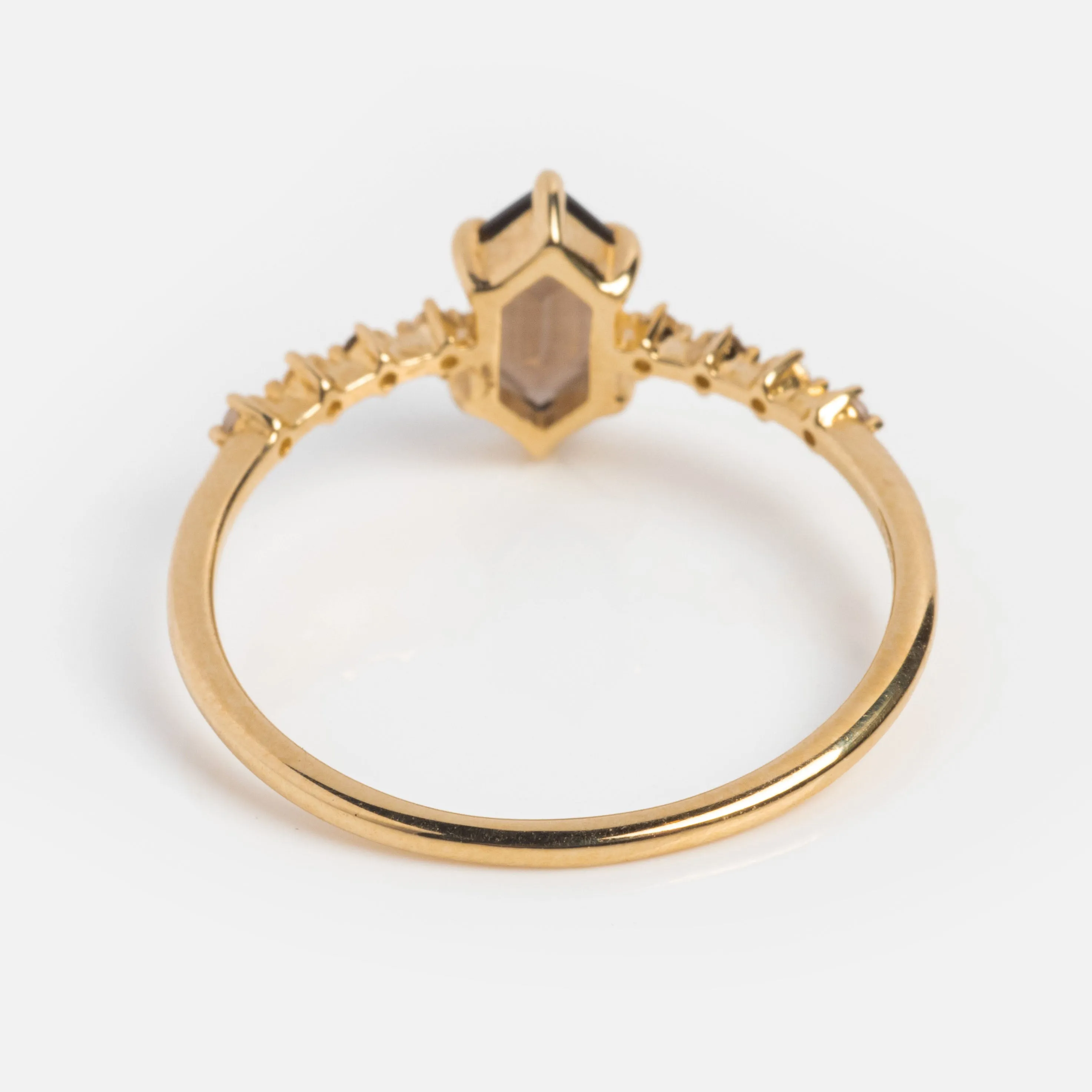 Solid Gold Smoky Quartz Hexagon Ring for Courage