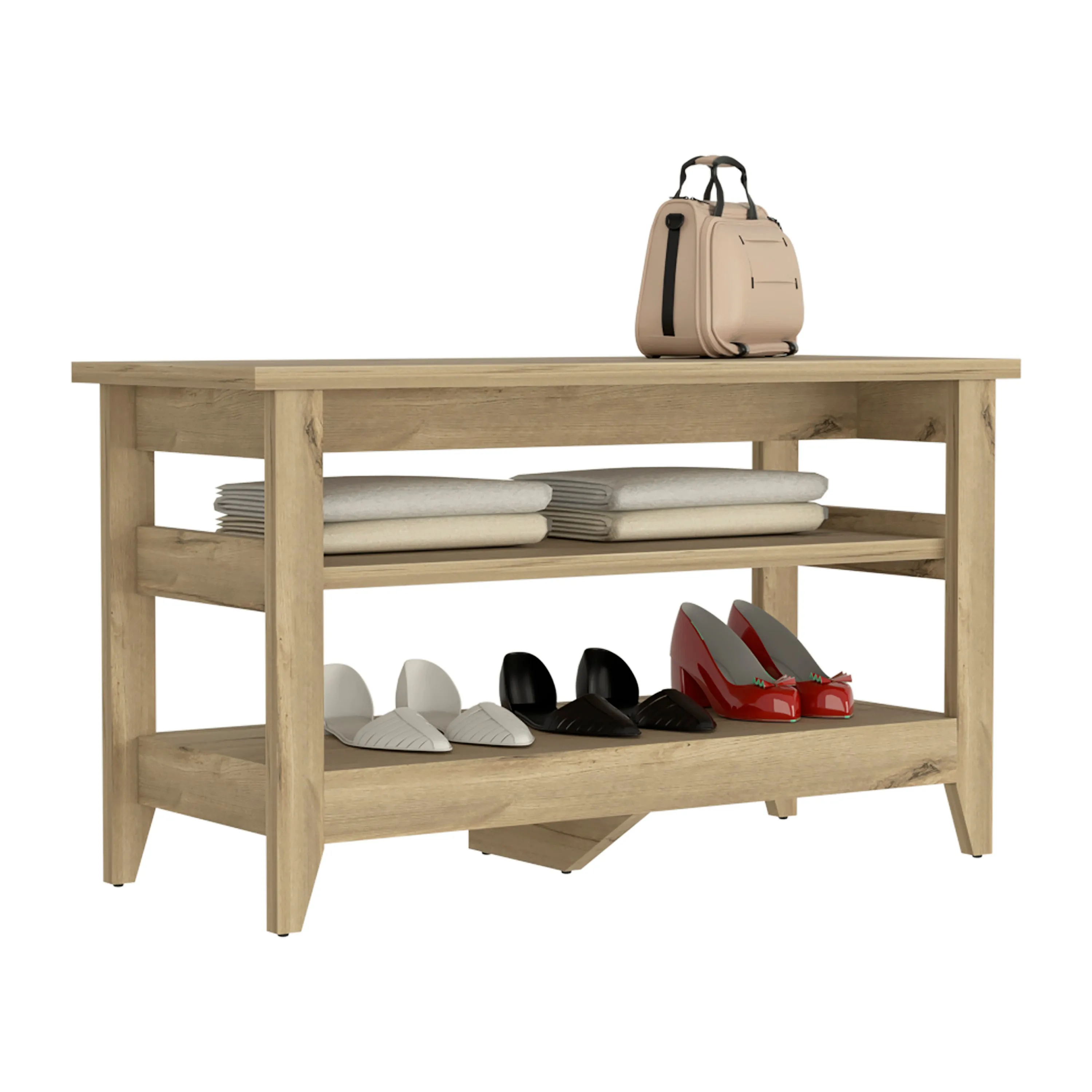 Storage Bench Susho Upper and Lower Shelf Light Oak