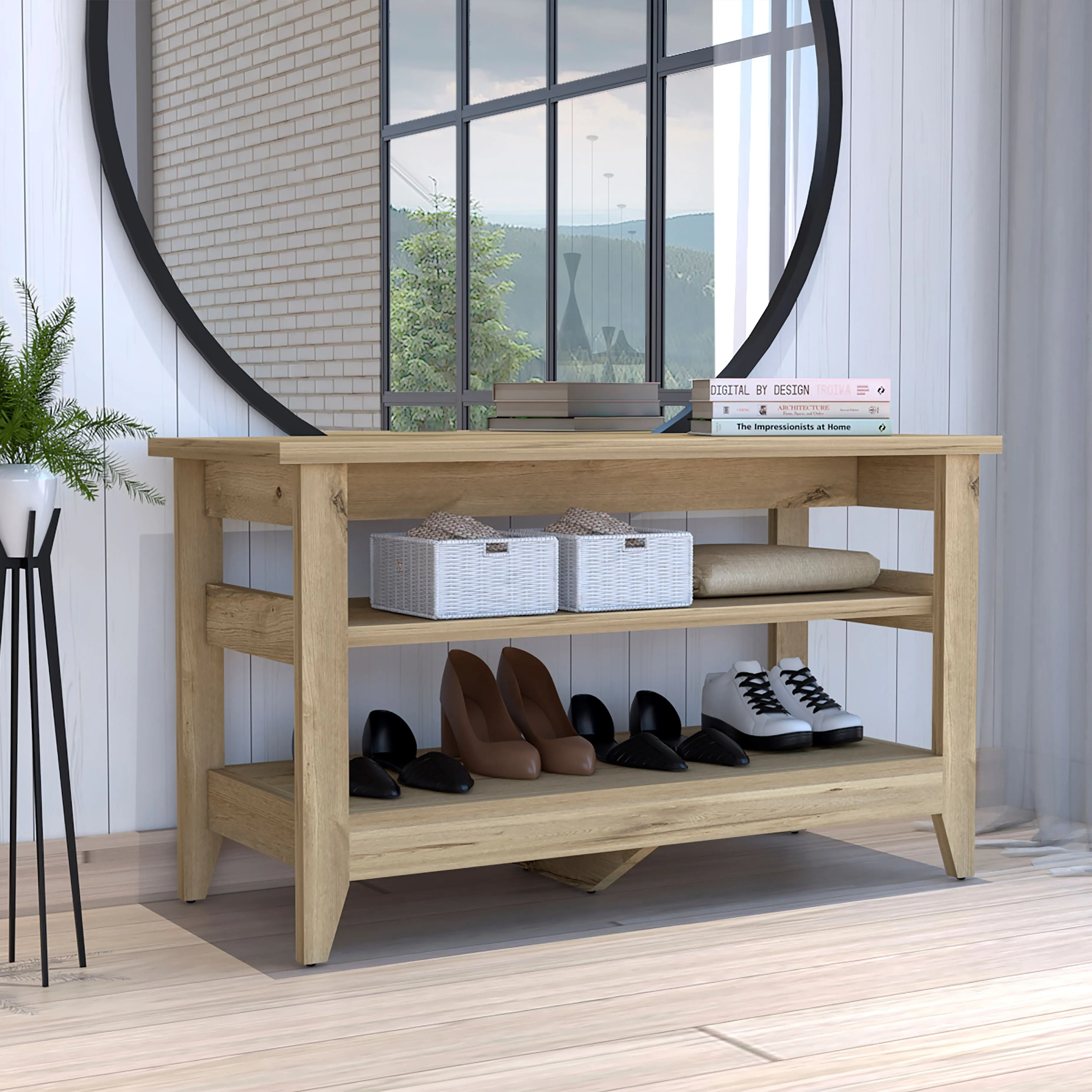 Storage Bench Susho Upper and Lower Shelf Light Oak