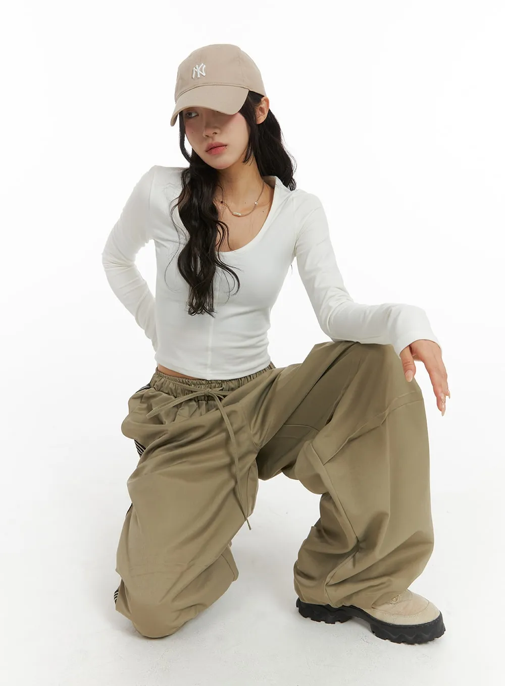 Stripe Nylon Wide Pants (UNISEX) CJ418