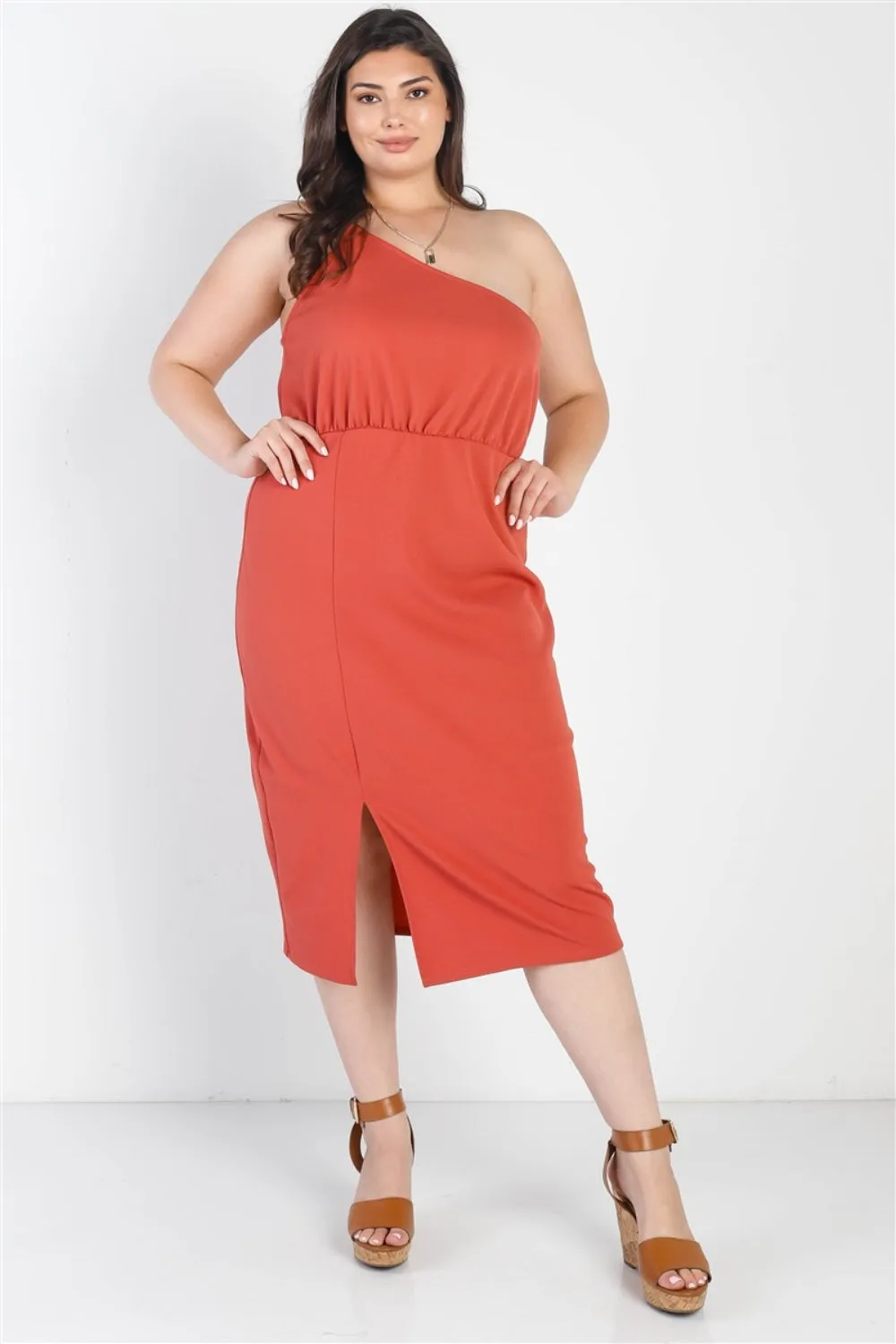 Sunset Vacation Plus Size Slit One Shoulder Sleeveless Dress