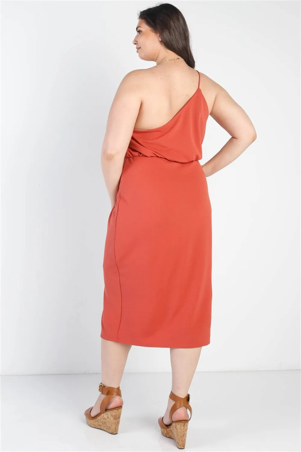 Sunset Vacation Plus Size Slit One Shoulder Sleeveless Dress