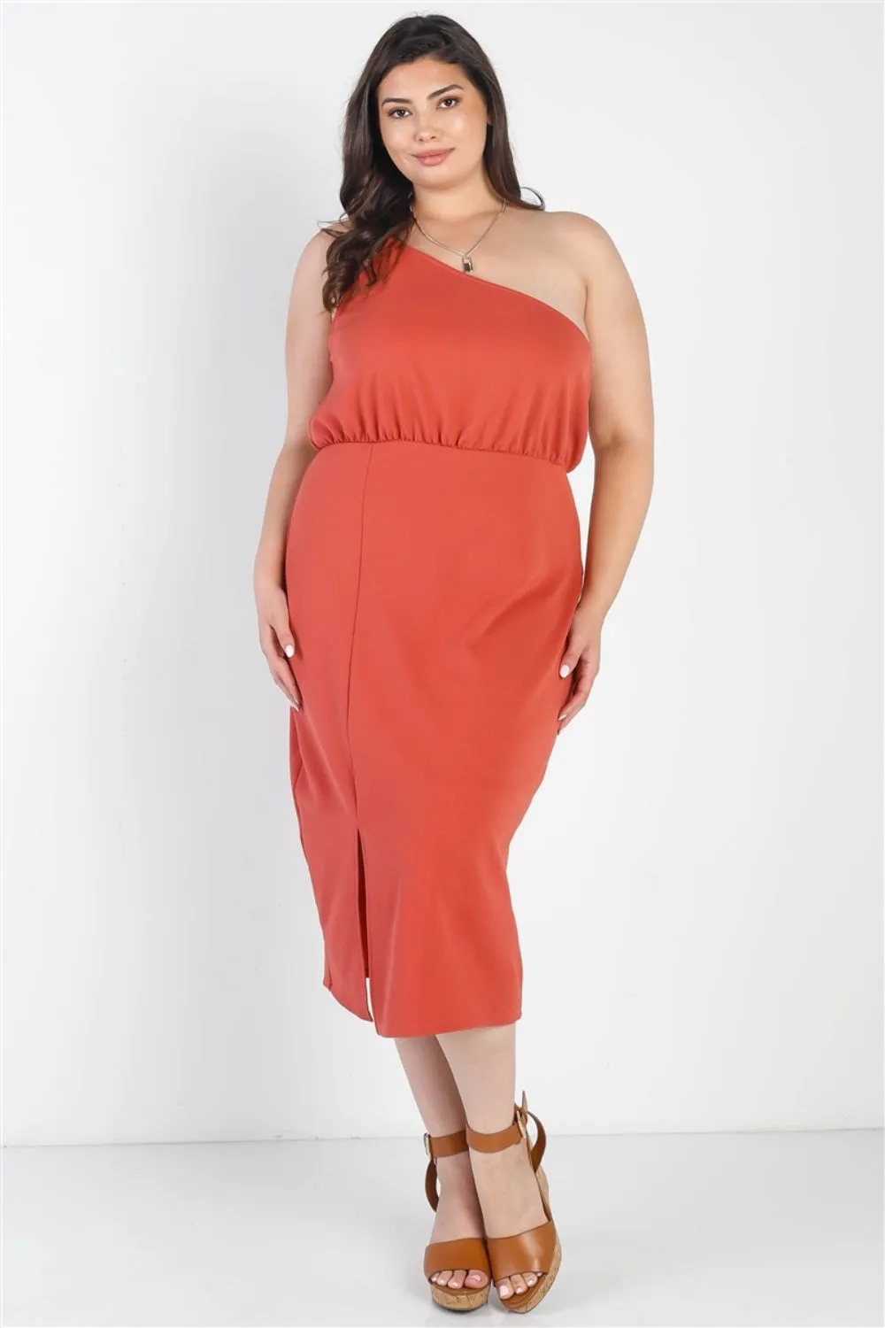 Sunset Vacation Plus Size Slit One Shoulder Sleeveless Dress