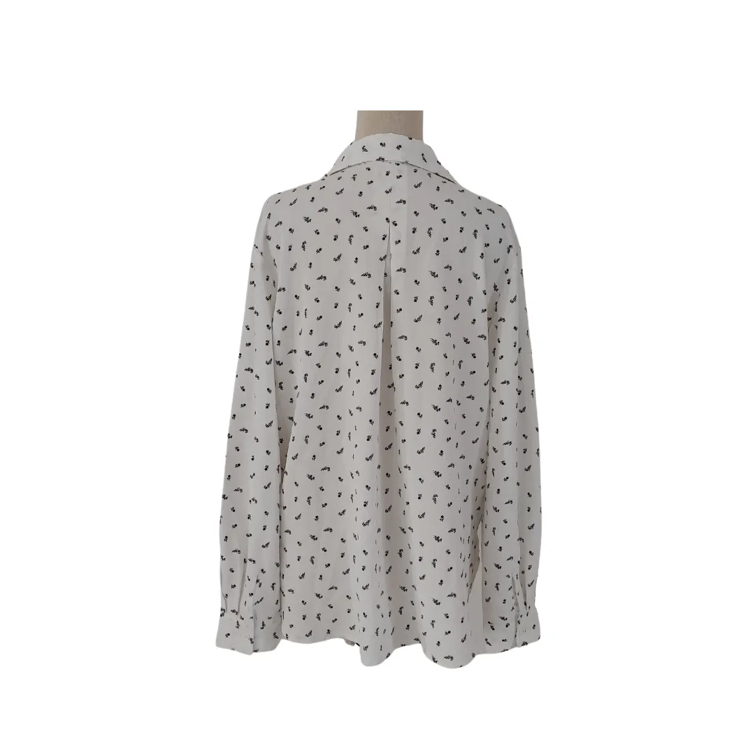 Suzy Shier White with Black Floral Print Collared Shirt | Pre Loved |