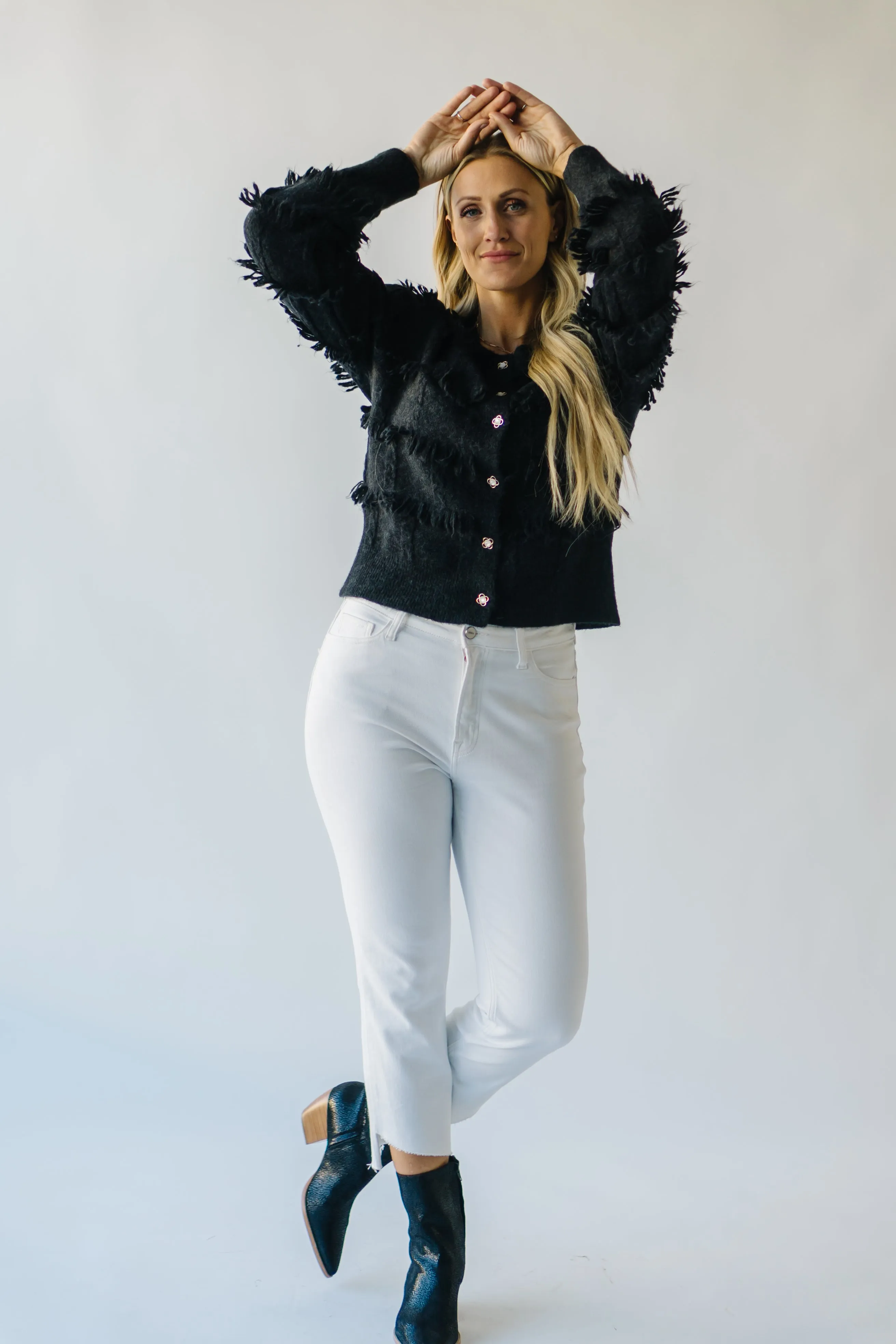 The Calhoun Fringe Button-Down Cardigan in Black