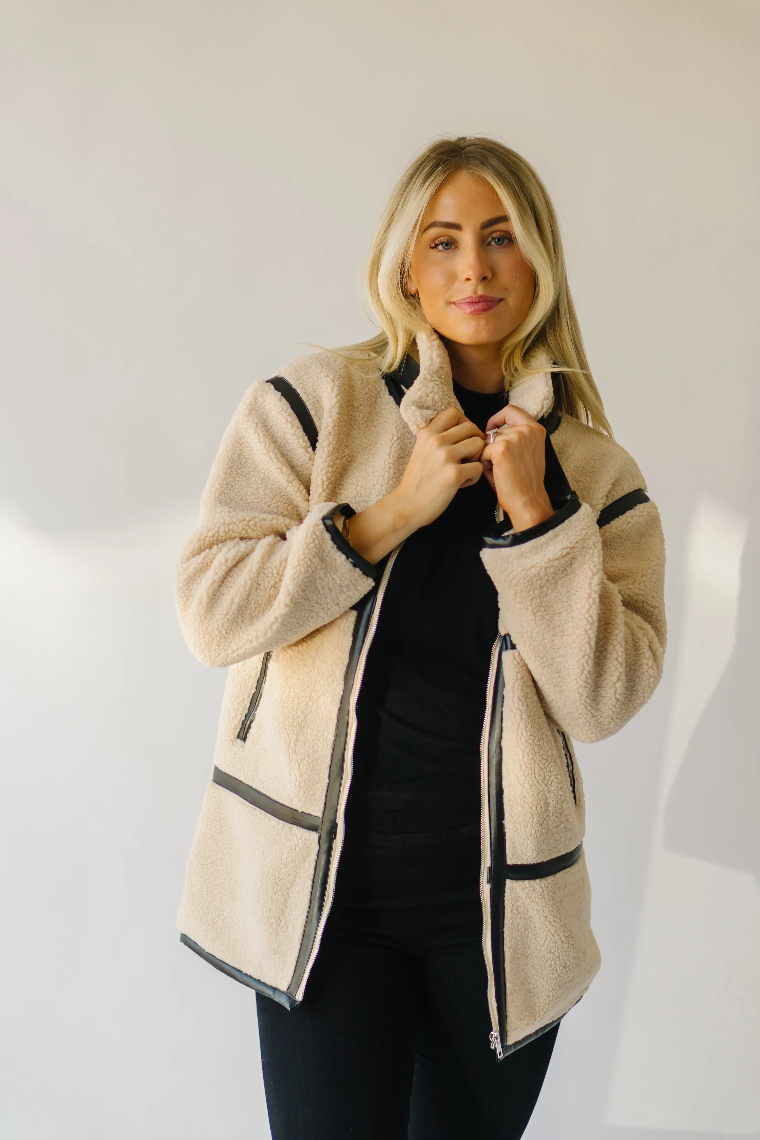 The Evren Sherpa Turtleneck Jacket in Cream