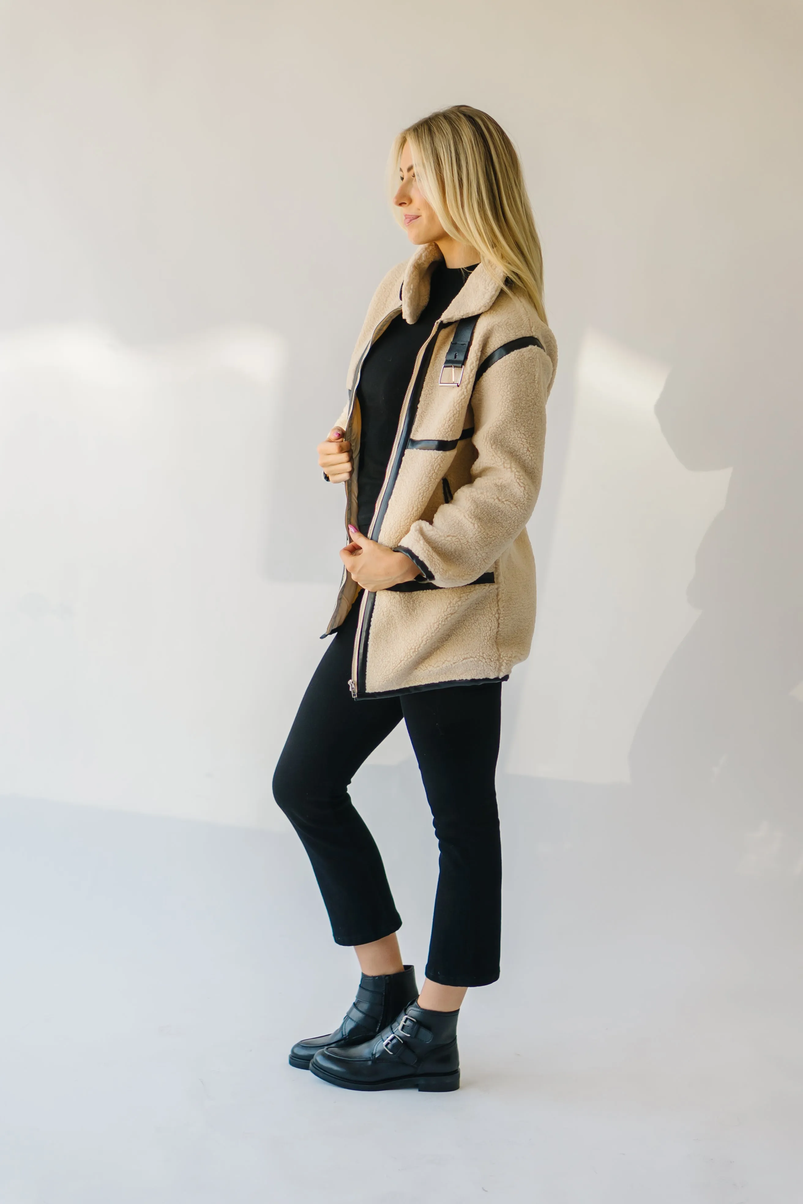 The Evren Sherpa Turtleneck Jacket in Cream