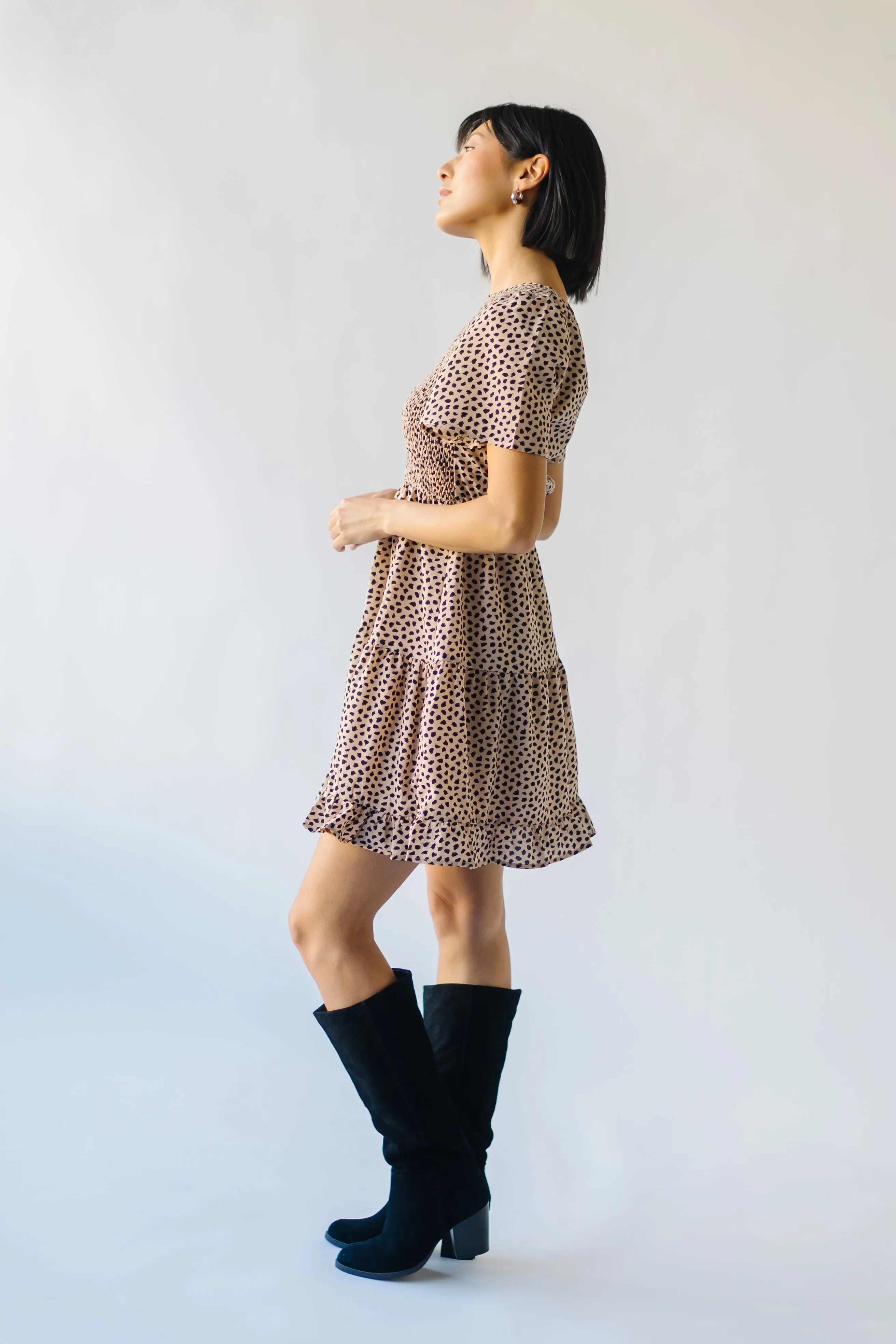 The Ovits Smocked Detail Dress in Taupe