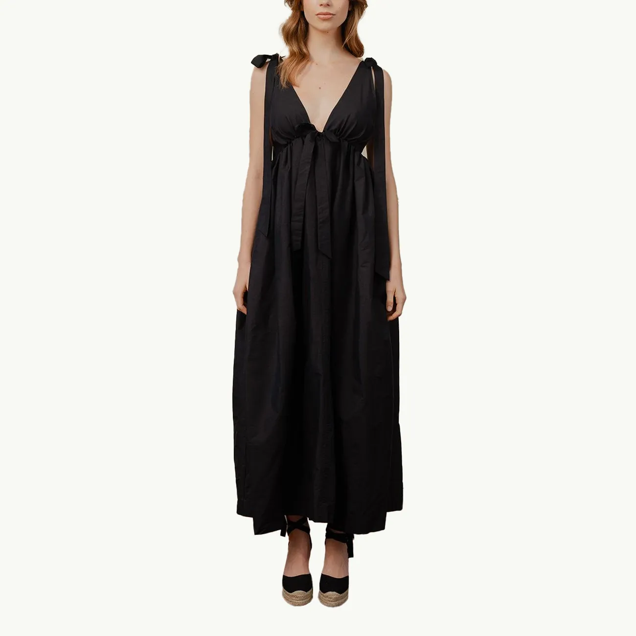 Tie Back Dress Dupion Silk - Black