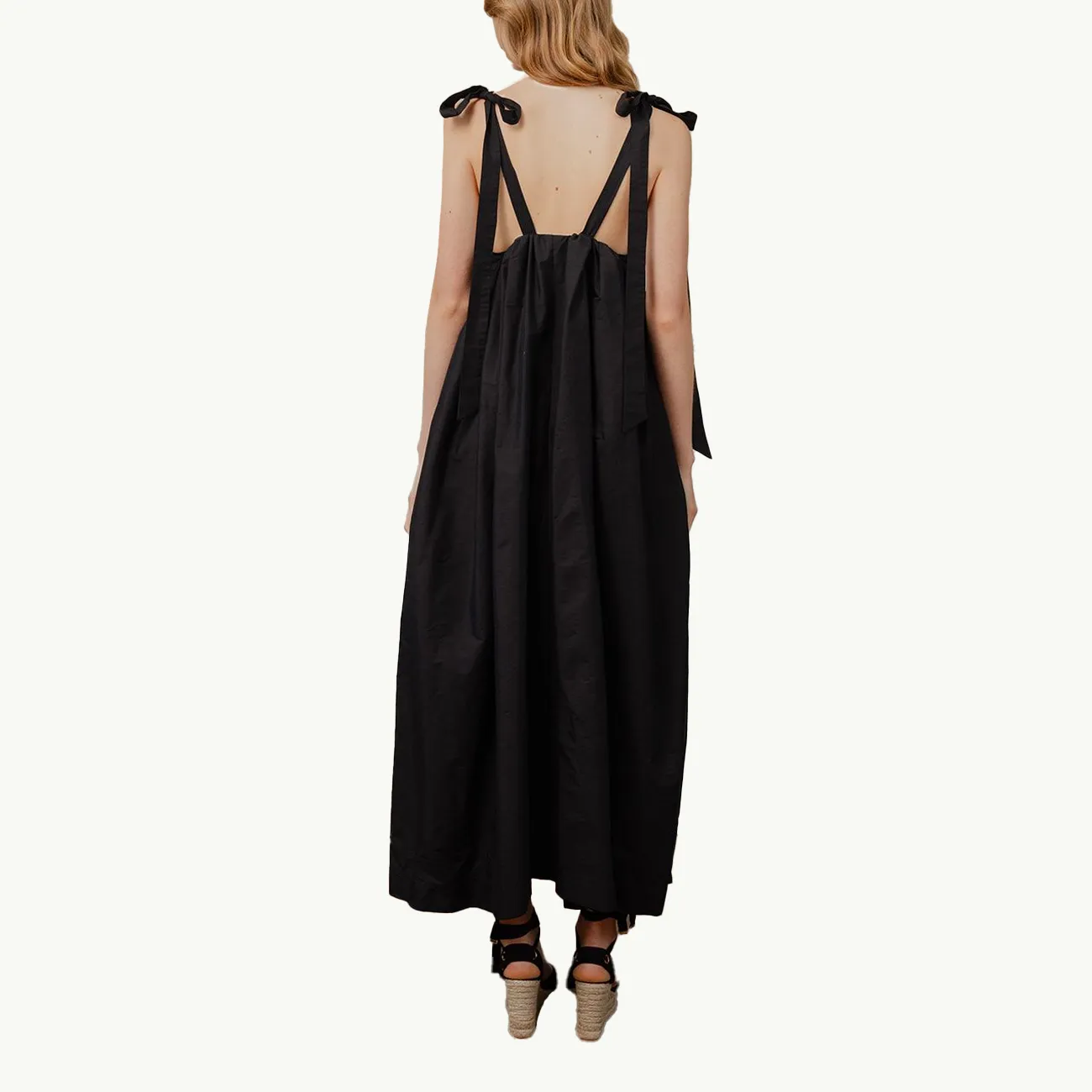 Tie Back Dress Dupion Silk - Black