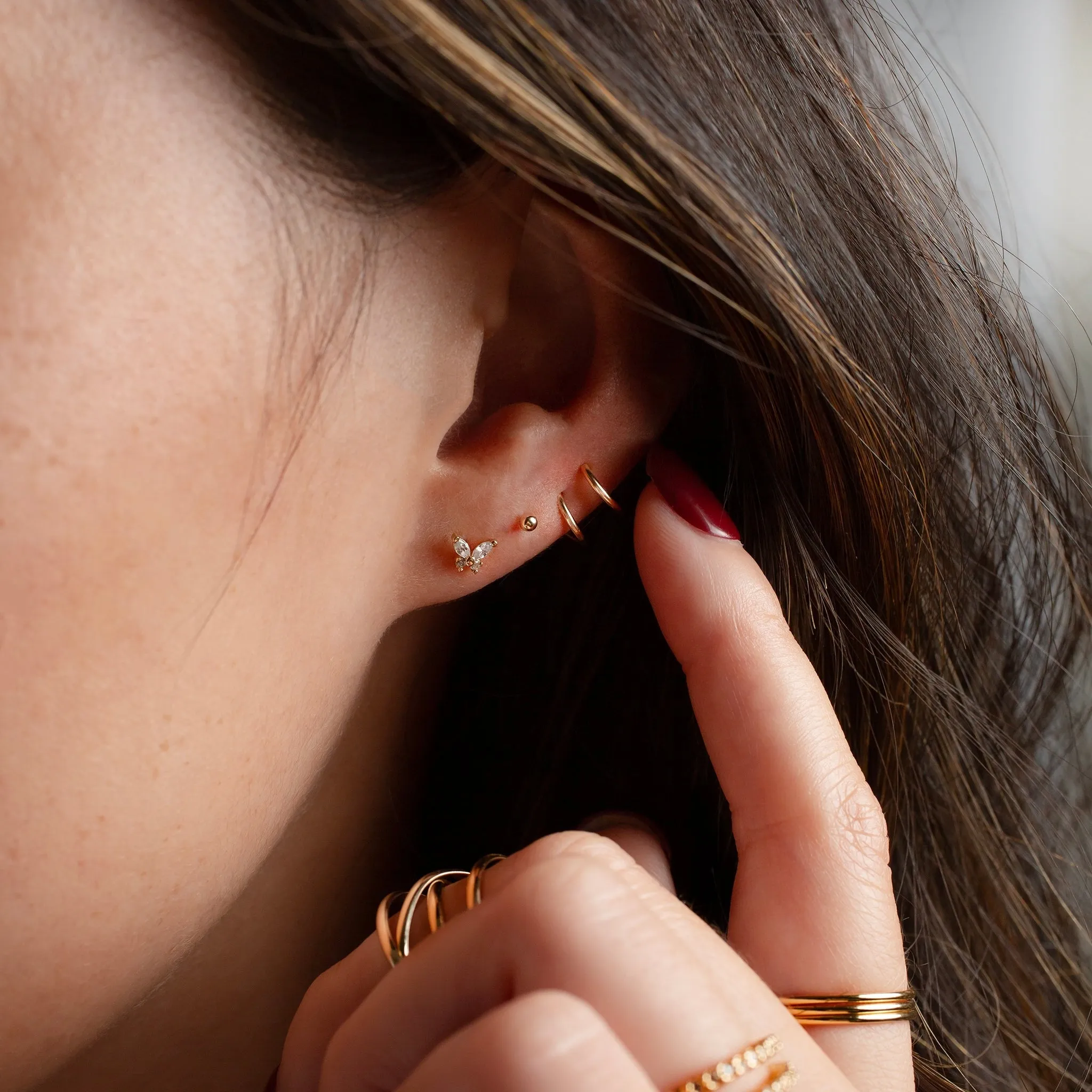 Tiny Twist Double Huggie Earrings - 14K Solid Gold