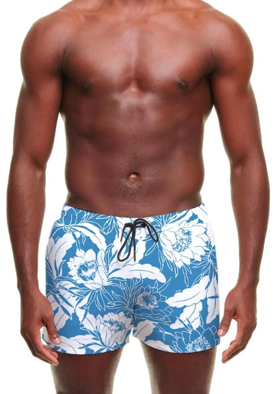 Tropic Floral Classic Swim Short  (Blue & White)