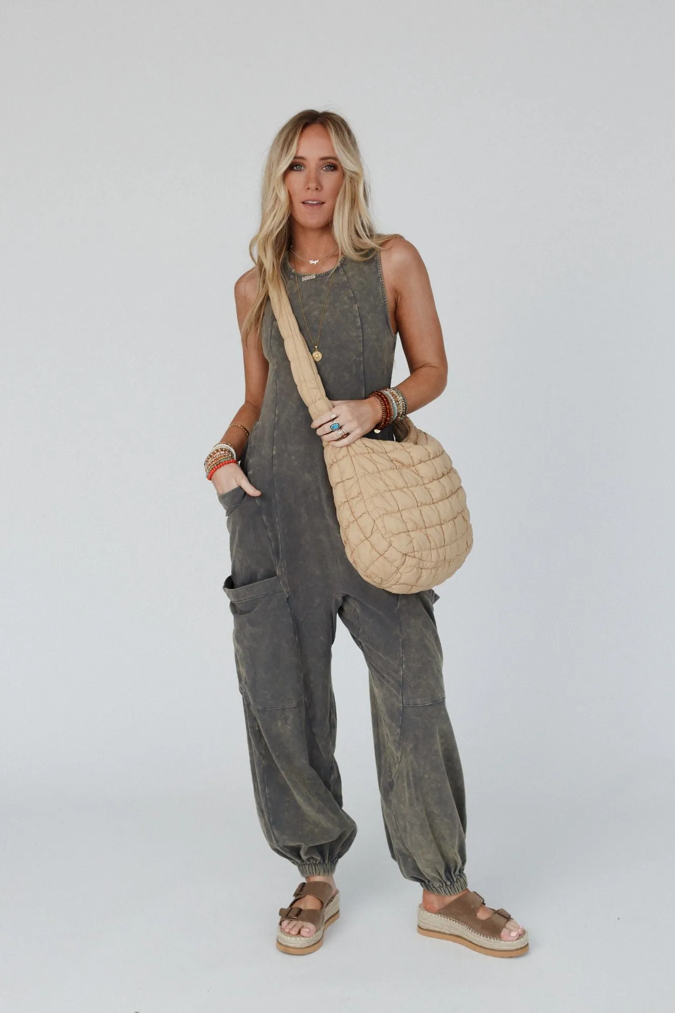 Turning Point Washed Cargo Jumpsuit - Ash