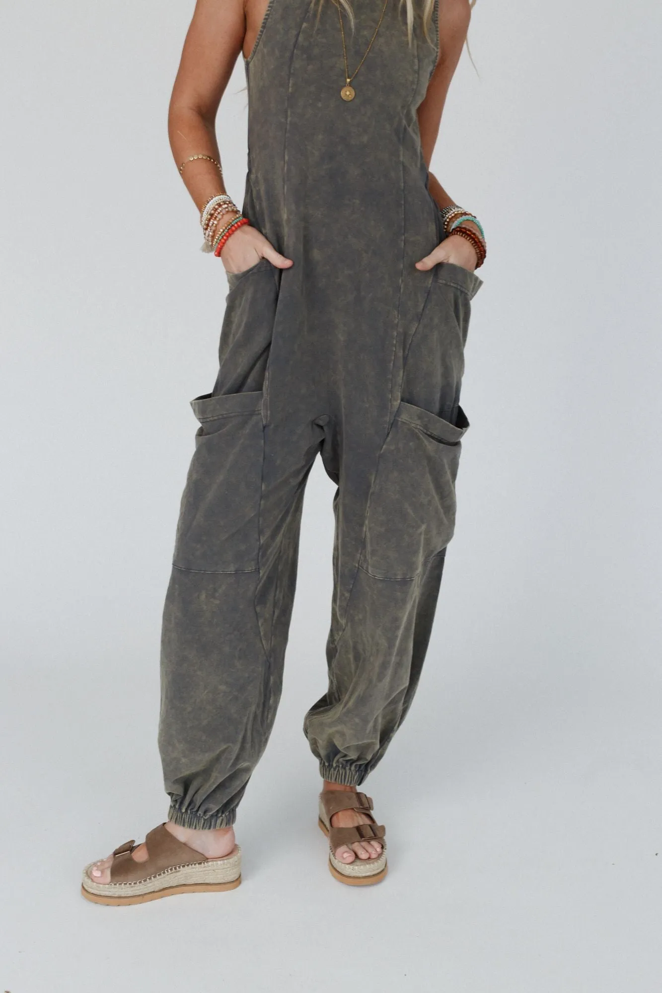 Turning Point Washed Cargo Jumpsuit - Ash